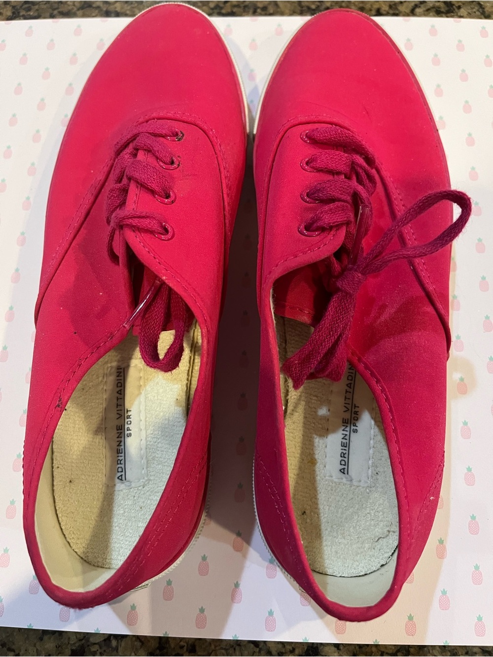 Adrienne Vittadini Bright Pink Canvas Lace-Up Sneakers